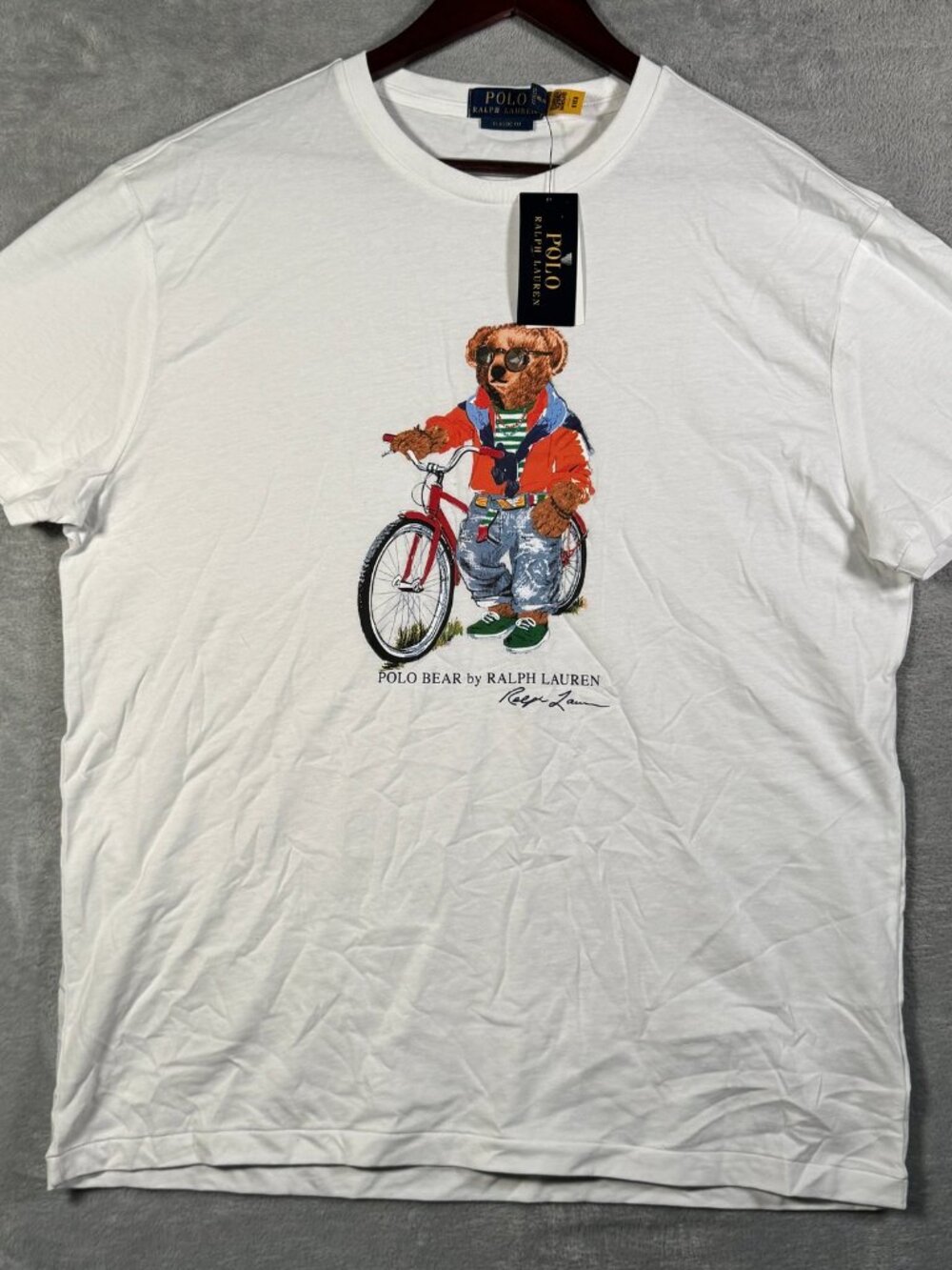 Polo Ralph Lauren T Shirt Mens L White Polo Bear Bicycle Classic Fit $70